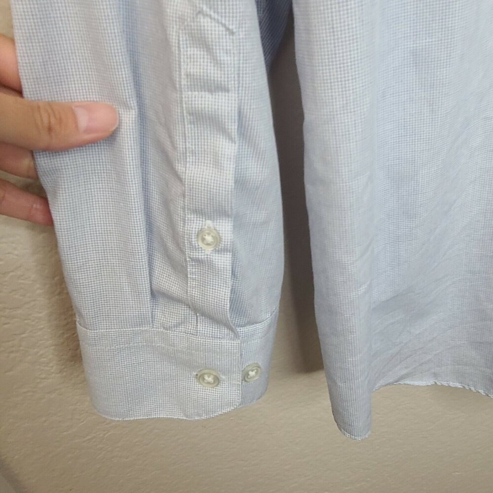 Kenneth Cole Dress Shirt 2XL Men Size 18 34/35 Light Blue Grid Check Long Sleeve - Picture 12 of 12